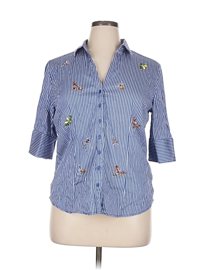 Pre-owned 7th Avenue Design Studio New York & Company 3/4 Sleeve Button Down Shirt In Blue