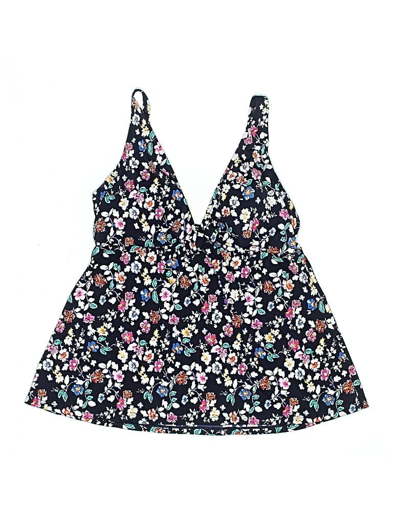 Pre-owned Swim Solutions Swimsuit Top Blue Floral Pattern Swimwear