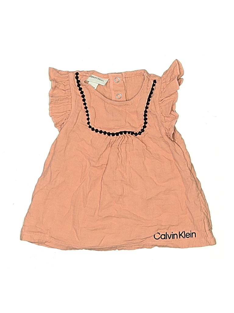 Pre-owned Calvin Klein Babies' Sleeveless Top Orange Ruffles Neckline Tops