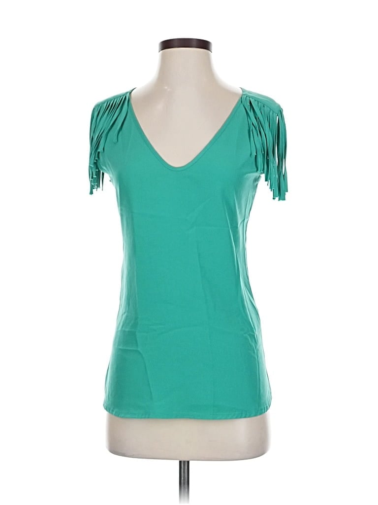 Pre-owned Zara Basic Short Sleeve Top Teal Scoop Neck Tops In Blue