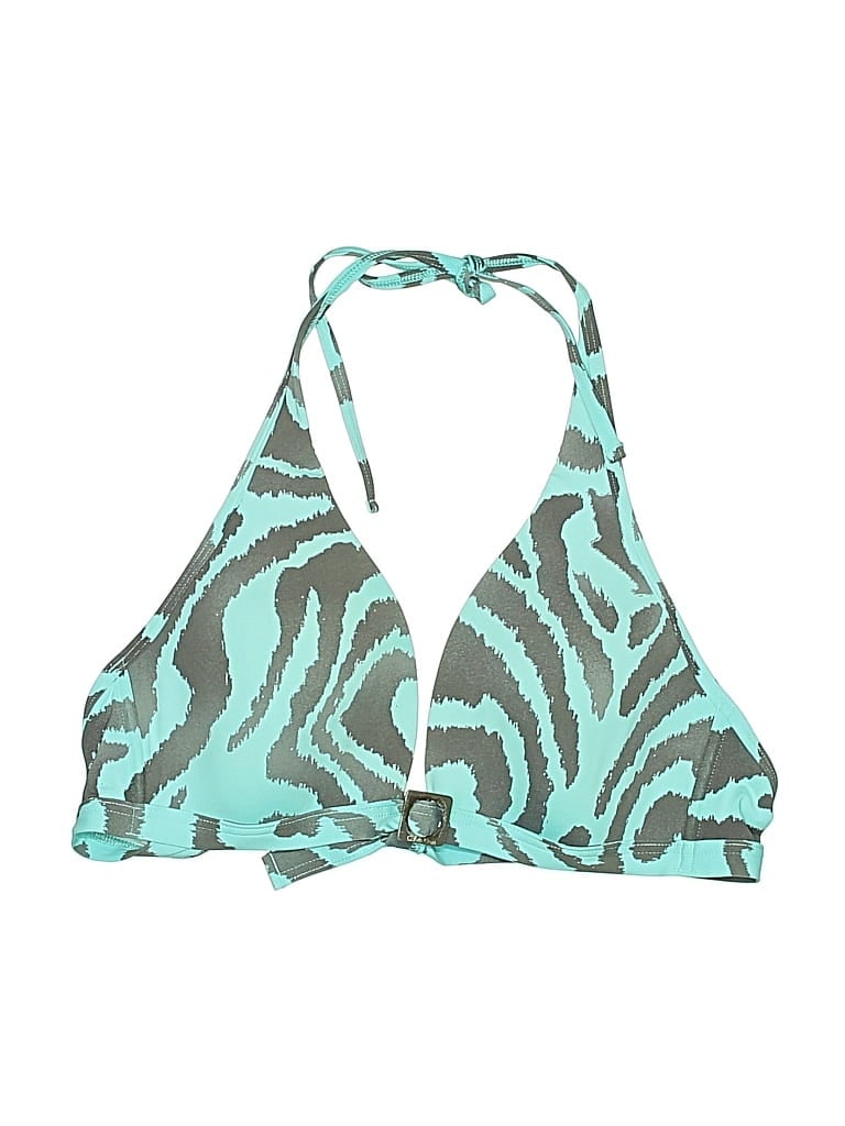 Click to view more detailed imagery on our partner's website Pre-owned Calvin Klein Swimsuit Top Teal Animal Print Pattern Swimwear In Blue