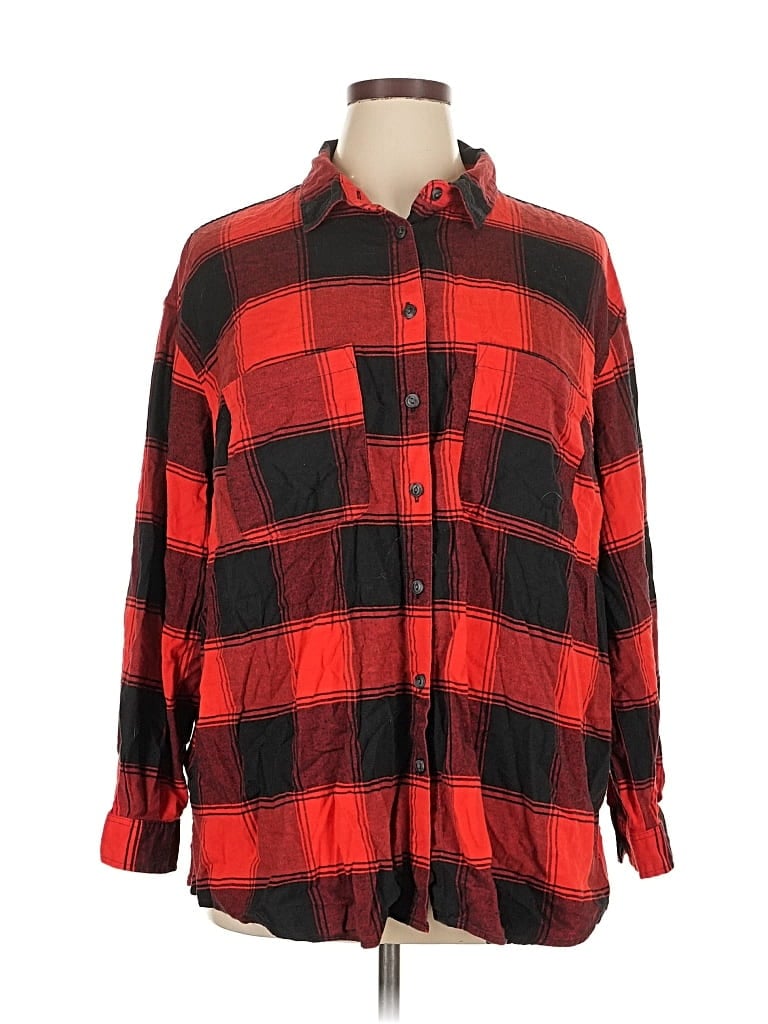 Pre-owned Ava & Viv Long Sleeve Button Down Shirt In Red