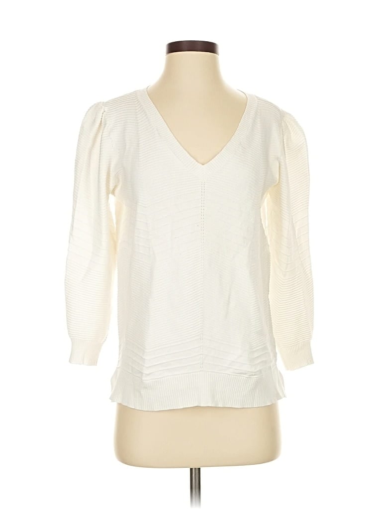 Pre-owned Tahari 3/4 Sleeve Top Ivory V Neck Tops In White