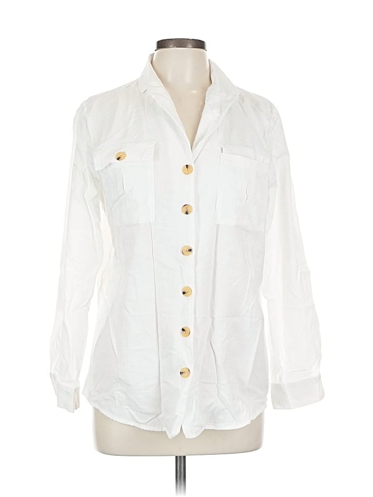 Pre-owned Unbranded 3/4 Sleeve Button Down Shirt In White