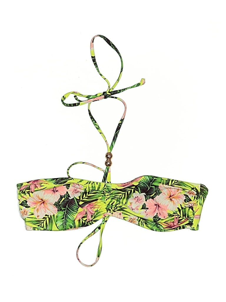 Pre-owned H&m Swimsuit Top Green Tropical Pattern Swimwear