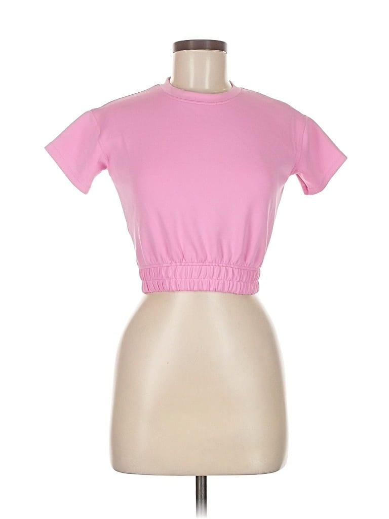 Pre-owned Yogalicious Short Sleeve Top Pink Mock Neckline Tops