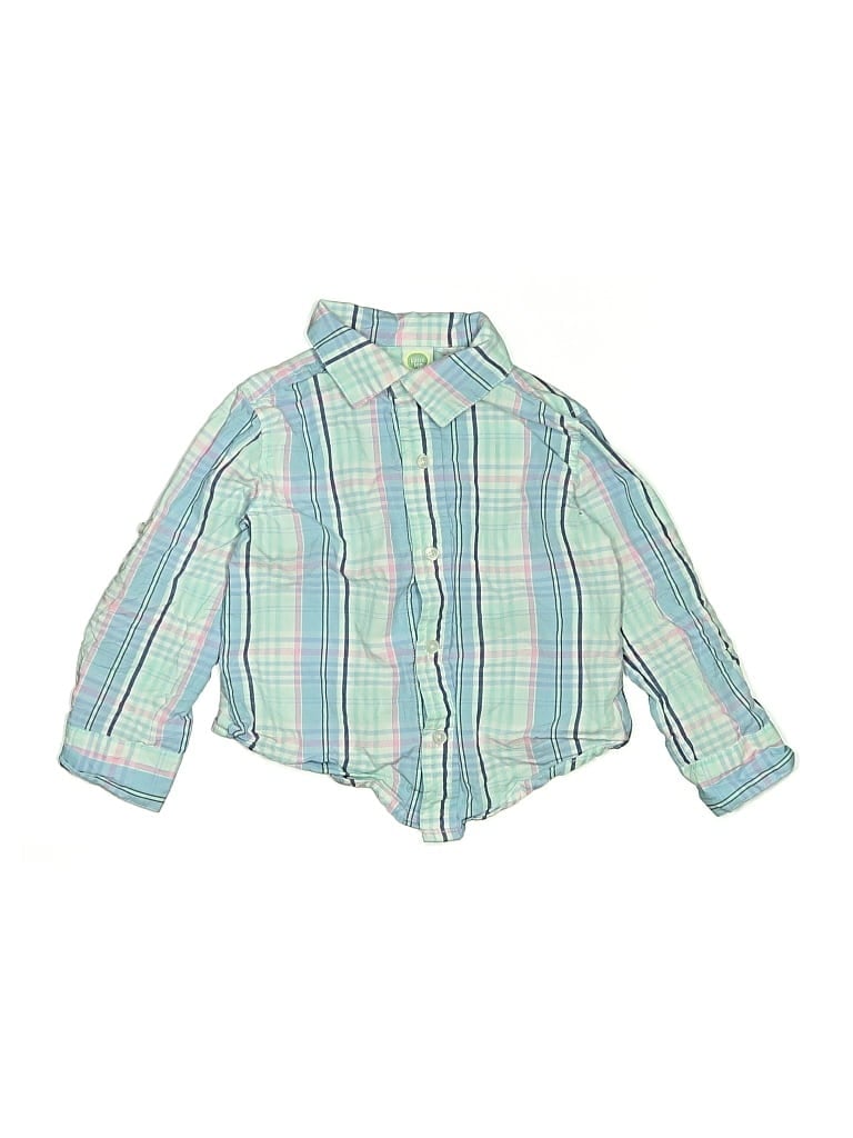 Pre-owned Little Me Kids' Long Sleeve Button Down Shirt In Green