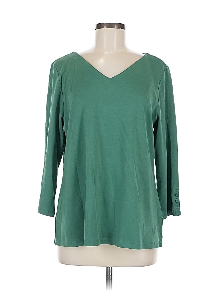 Pre-owned Isaac Mizrahi Live 3/4 Sleeve Top Green V Neck Tops