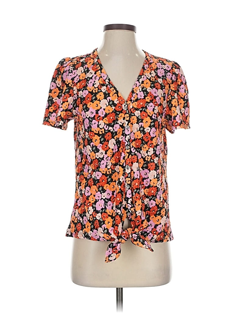 Pre-owned Ann Taylor Loft Short Sleeve Blouse In Orange