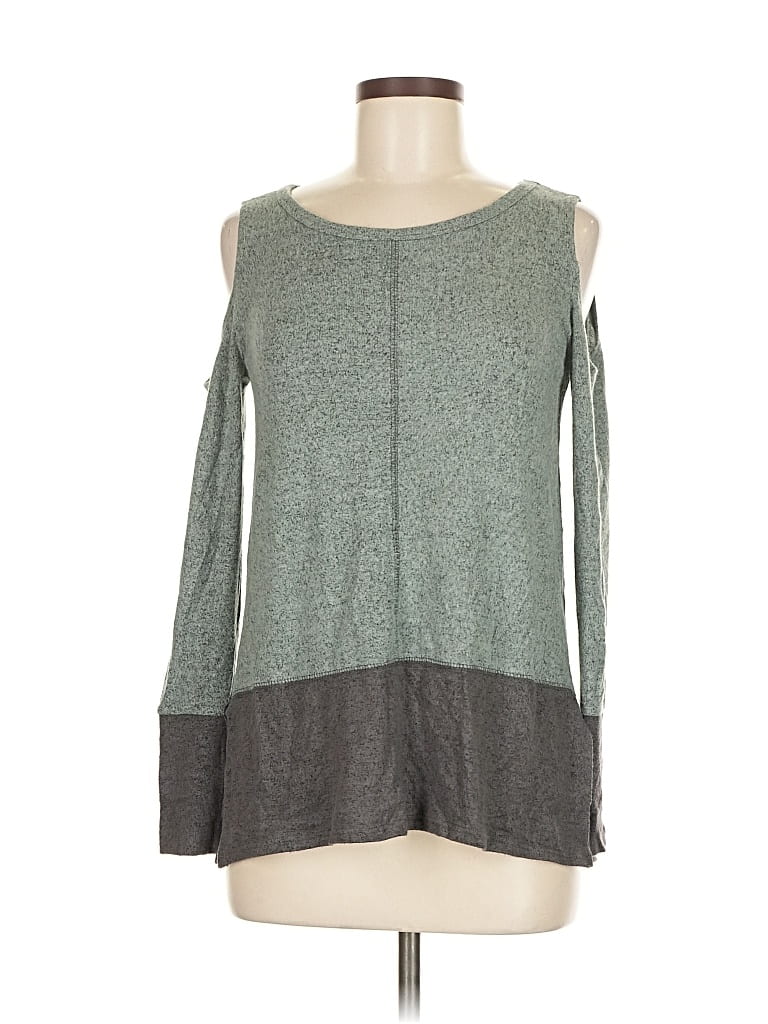Pre-owned Moa Moa Long Sleeve Top Green Cold Shoulder Neckline Tops