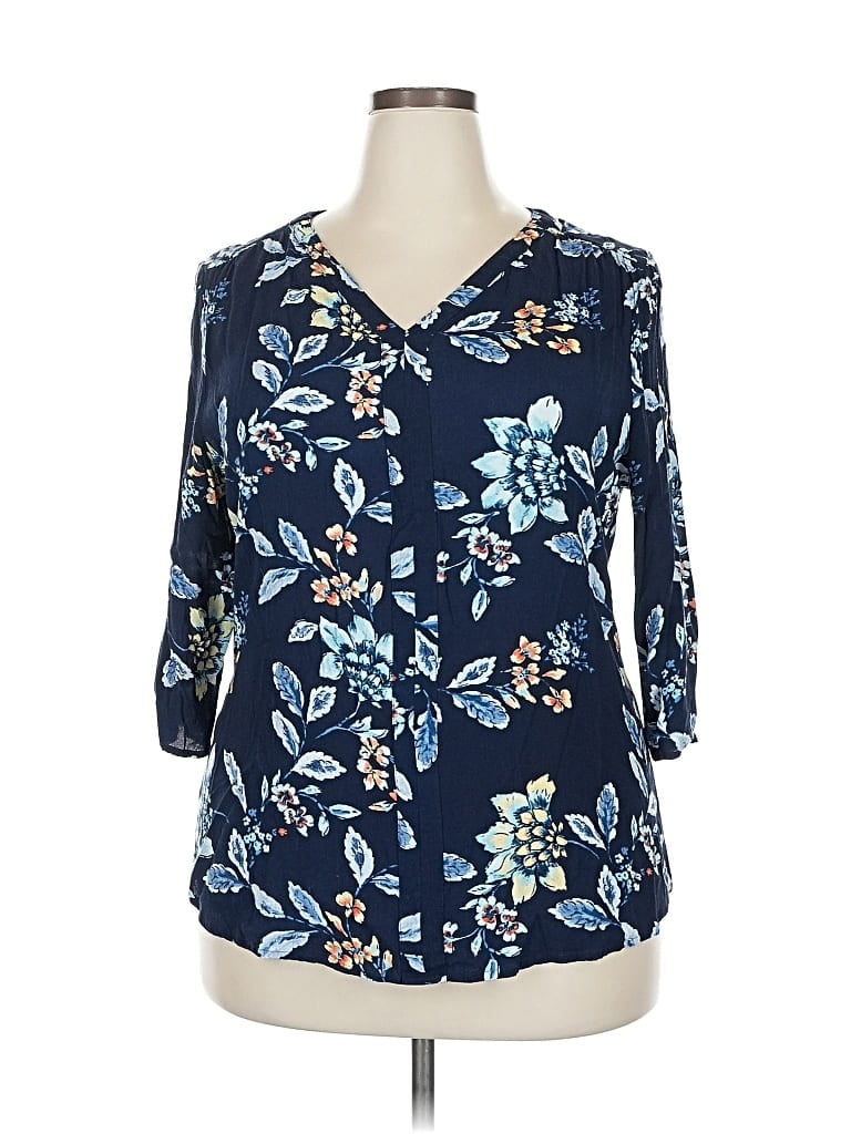 Pre-owned Croft & Barrow 3/4 Sleeve Blouse In Blue