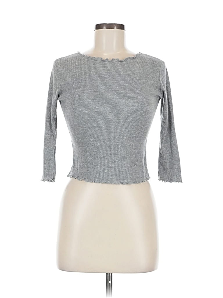 Pre-owned Brandy Melville 3/4 Sleeve Top Gray Crew Neck Tops