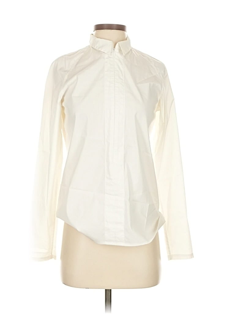 Pre-owned Theory Long Sleeve Blouse In White