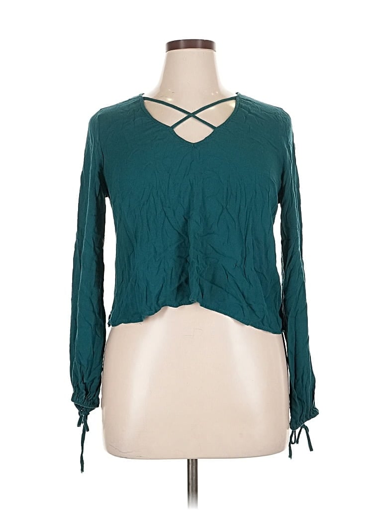 Pre-owned Forever 21 Contemporary Long Sleeve Blouse In Blue