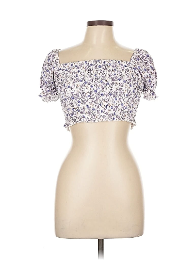 KATIE J NYC Pre-owned Short Sleeve Top Purple Sweetheart Neckline Tops