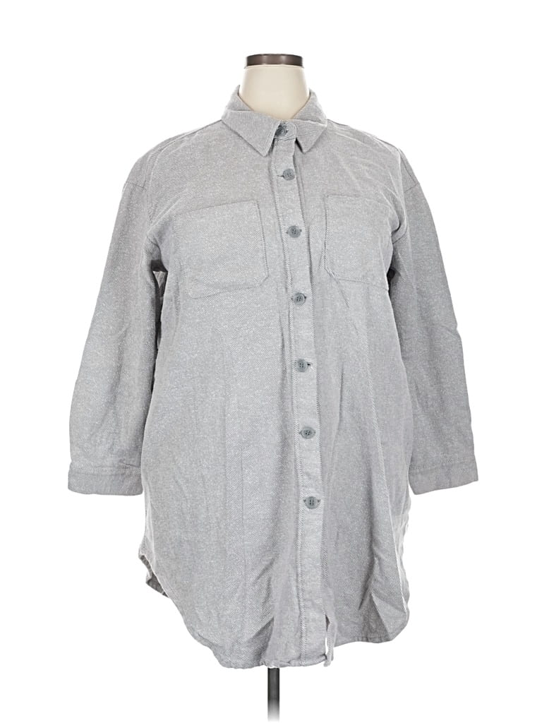 Pre-owned Lane Bryant Long Sleeve Button Down Shirt In Gray