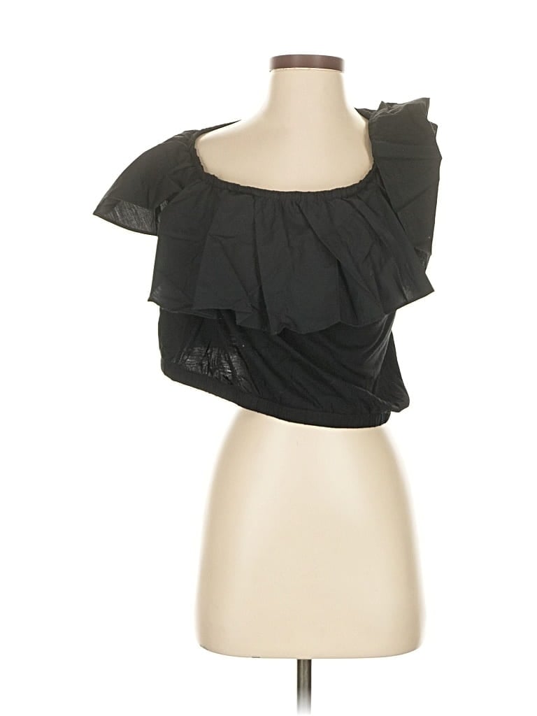 A NEW DAY Pre-owned Short Sleeve Top Black One Shoulder Neckline Tops