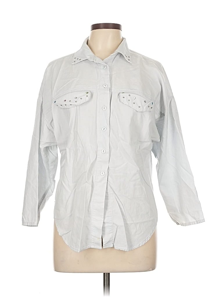Pre-owned Assorted Brands 3/4 Sleeve Button Down Shirt In Silver