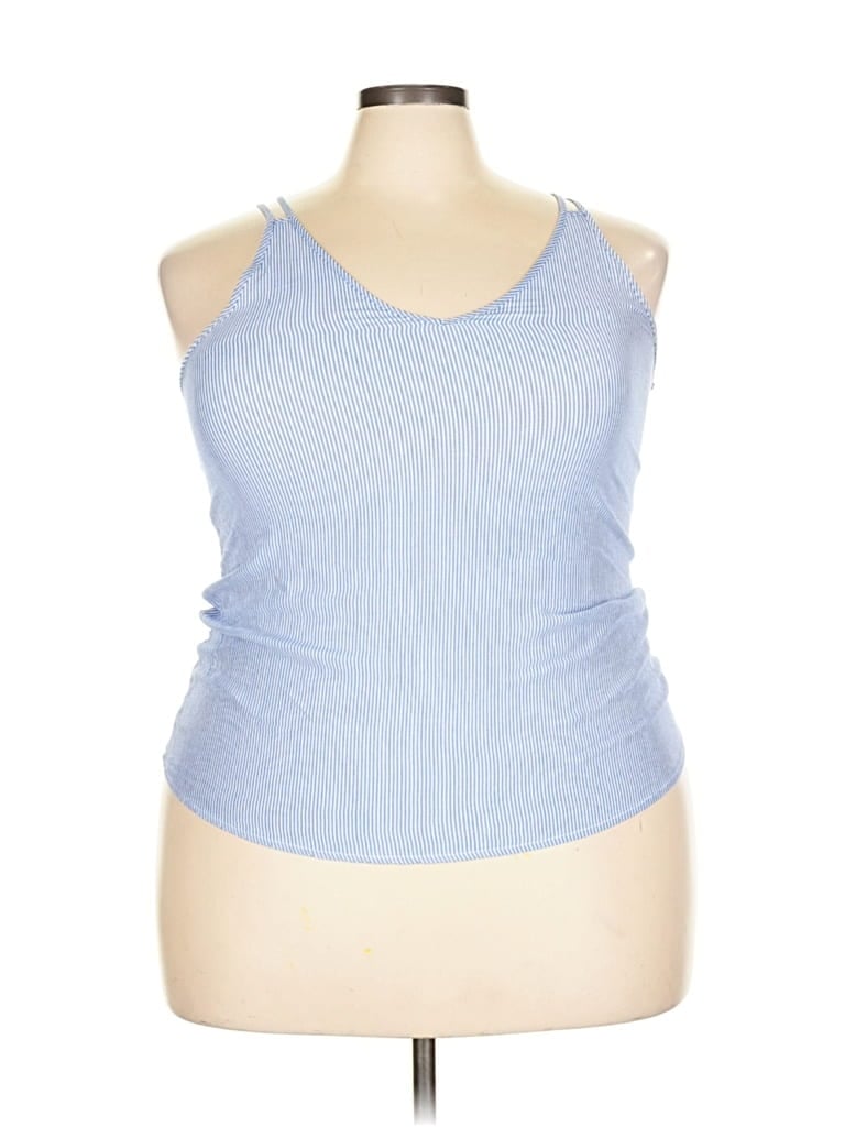 Pre-owned Sonoma Life + Style Sleeveless Top Blue Stripes Pattern V-neck Tops