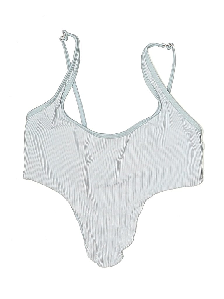 Pre-owned Frankies Bikinis Swimsuit Top Blue Solid Pattern Swimwear