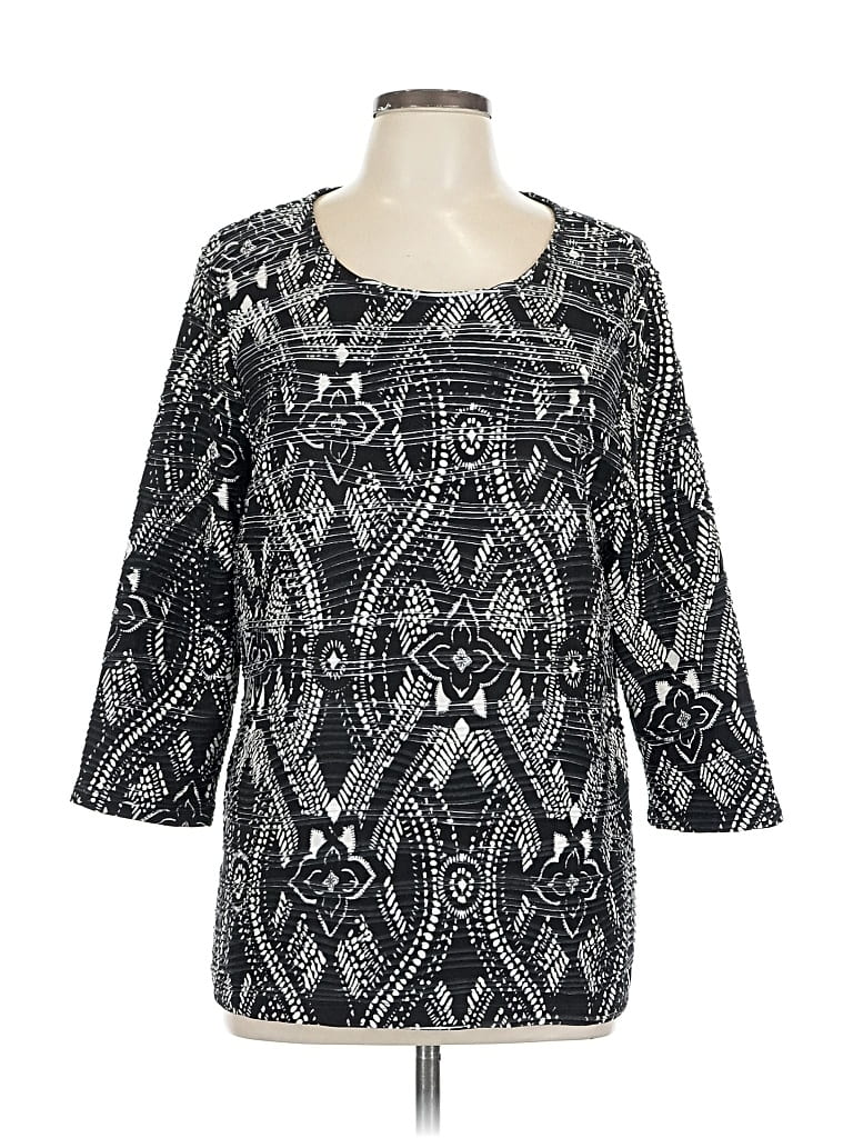 Pre-owned Investments 3/4 Sleeve Top Black Keyhole Neckline Tops