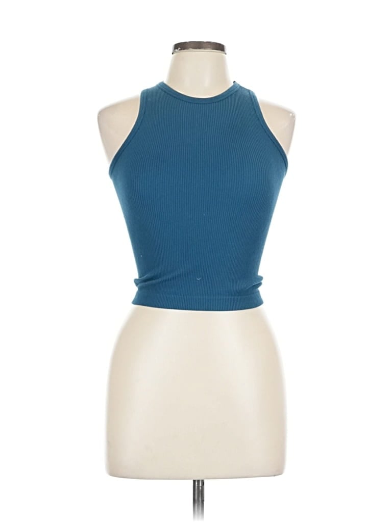 Pre-owned Ododos Tank Top Blue Halter Neckline Tops