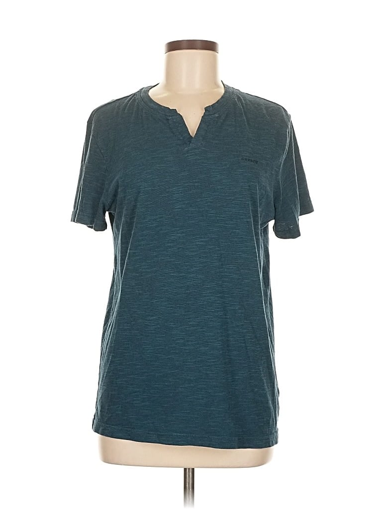 Pre-owned Guess Short Sleeve Henley Shirt In Blue