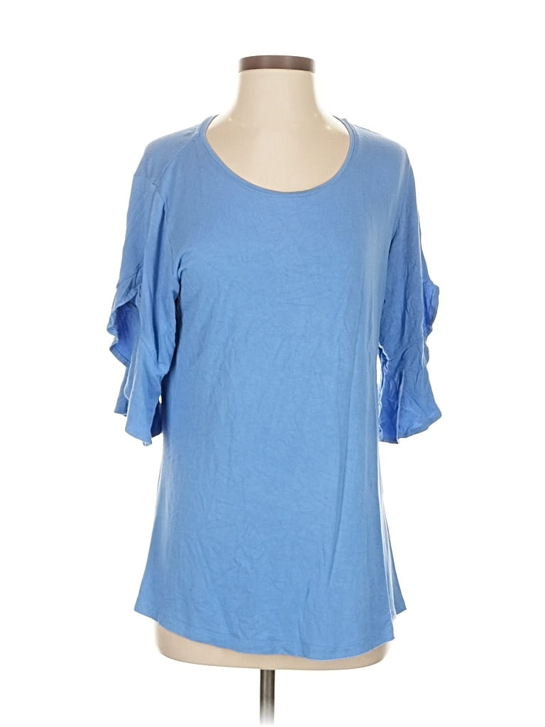 Pre-owned H By Halston Short Sleeve Top Blue Cold Shoulder Neckline Tops