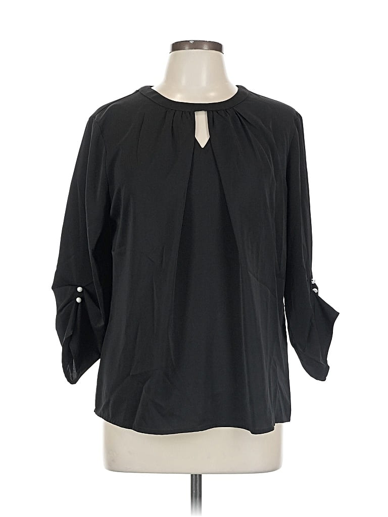 Pre-owned Allegra K 3/4 Sleeve Blouse In Black