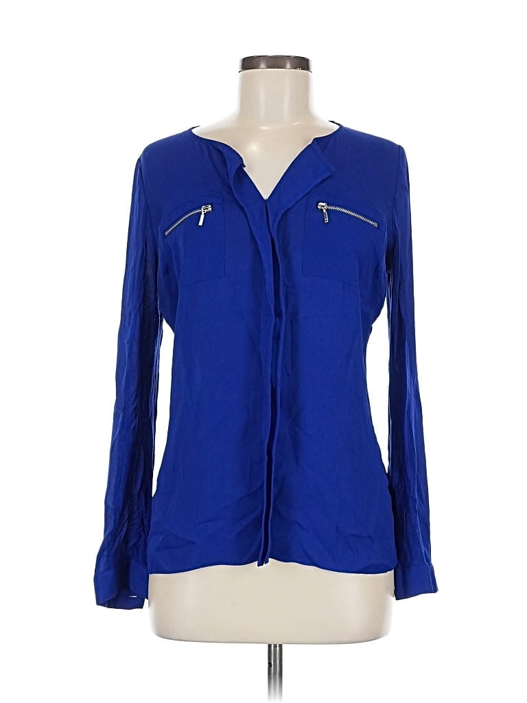 Pre-owned Inc International Concepts Long Sleeve Blouse In Blue