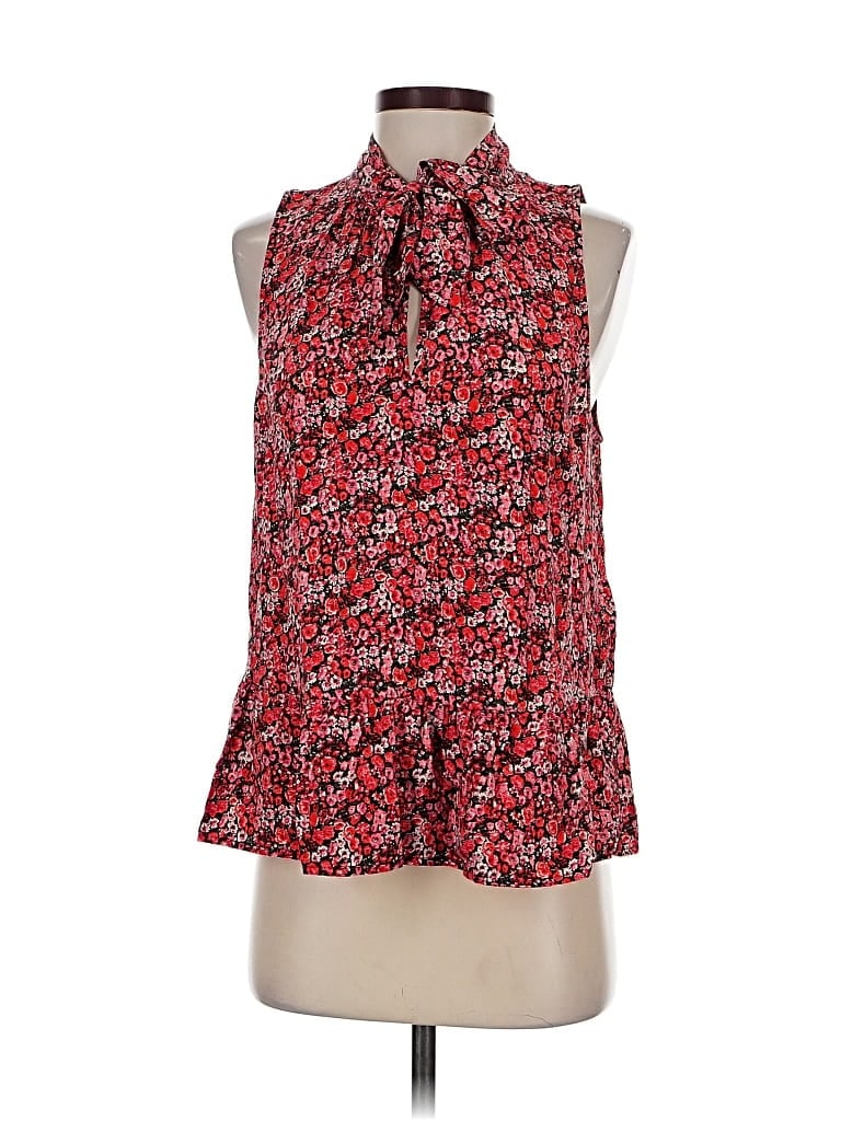 Pre-owned Joie Sleeveless Silk Top Red Tie Neck Tops
