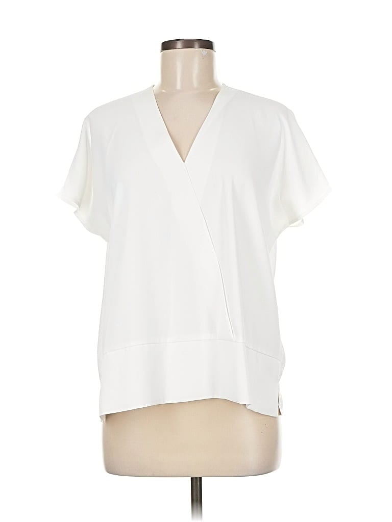 Pre-owned Misook Short Sleeve Blouse In White