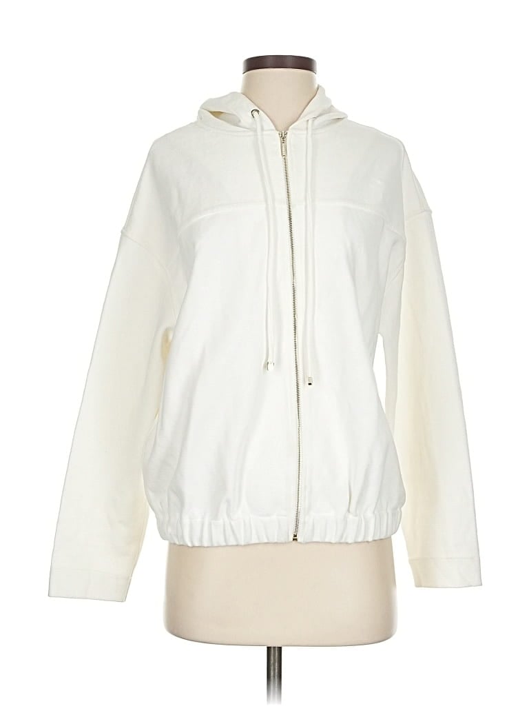 Pre-owned Massimo Dutti Zip Up Hoodie In White