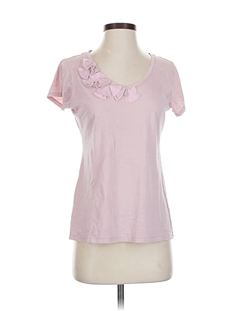 Pre-owned Garnet Hill Short Sleeve Top Pink Sweetheart Neckline Tops