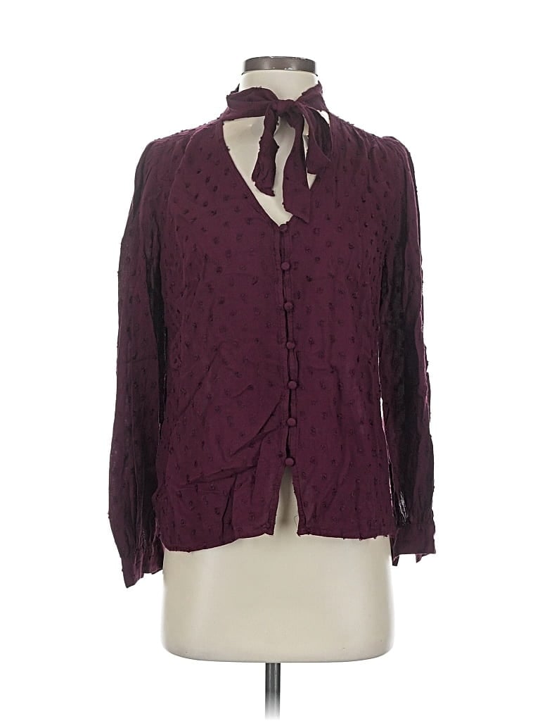 Pre-owned Ann Taylor Loft Long Sleeve Blouse In Burgundy