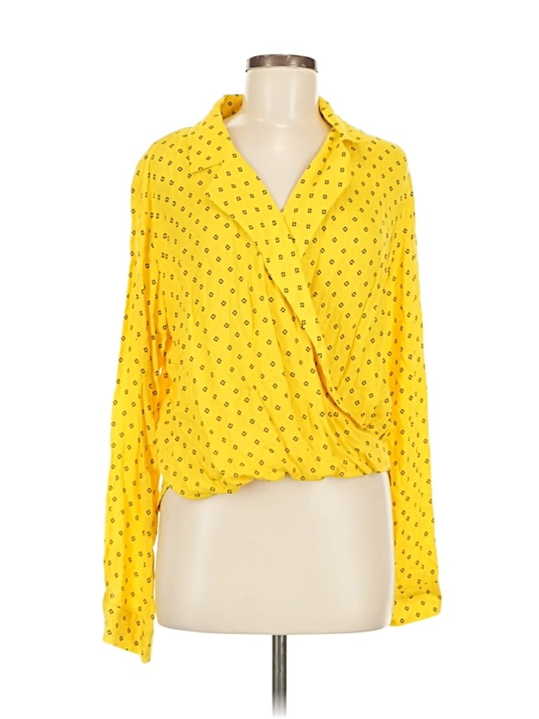 Pre-owned Free Press Long Sleeve Blouse In Yellow