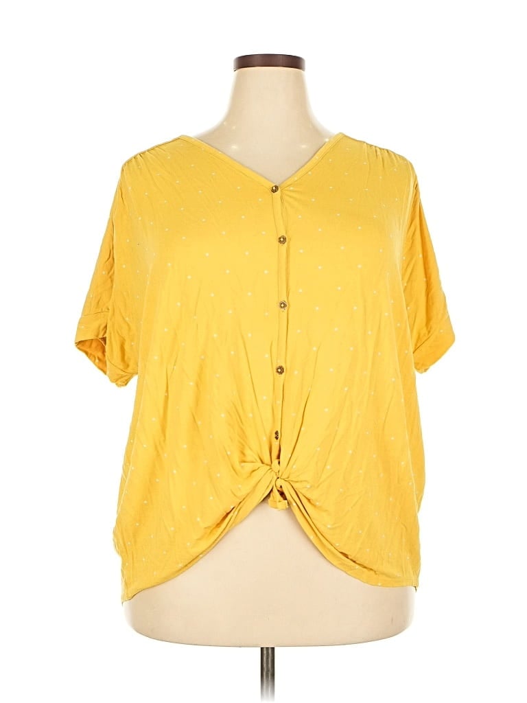 Pre-owned Matilda Jane Short Sleeve Top Yellow Keyhole Neckline Tops