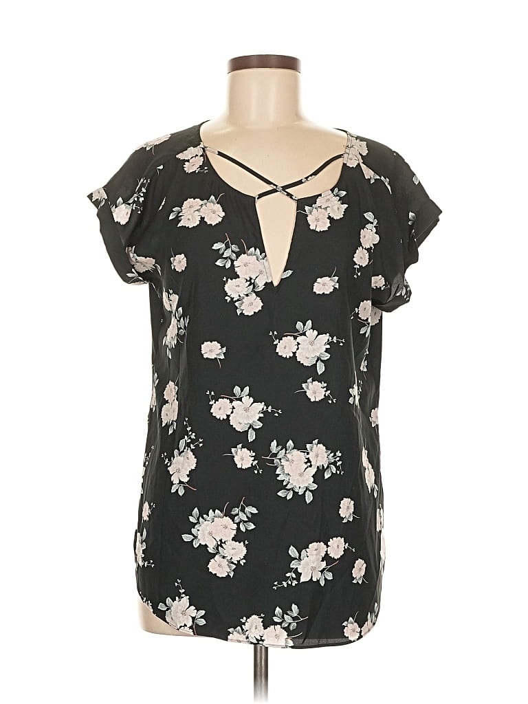 Pre-owned Express Outlet Short Sleeve Blouse In Black