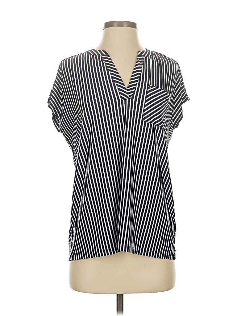 Pre-owned Jones New York Signature Short Sleeve Blouse In Silver