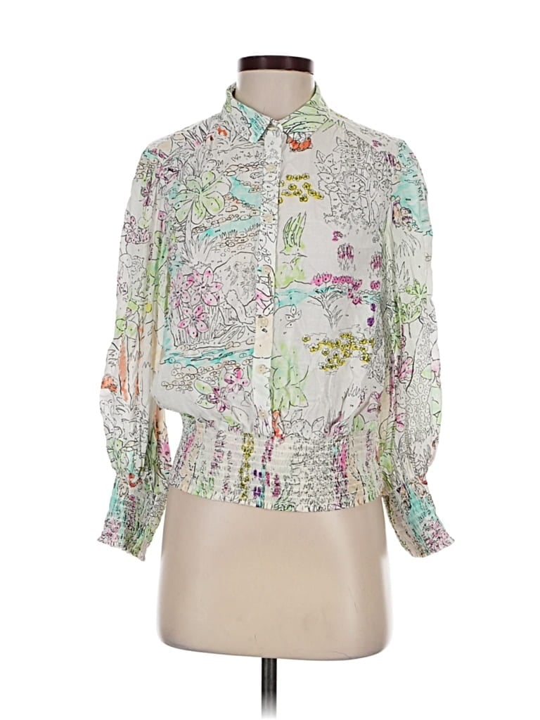 Pre-owned Maeve By Anthropologie 3/4 Sleeve Blouse In Green