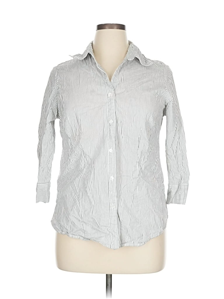 Pre-owned Kim Rogers 3/4 Sleeve Button Down Shirt In Silver
