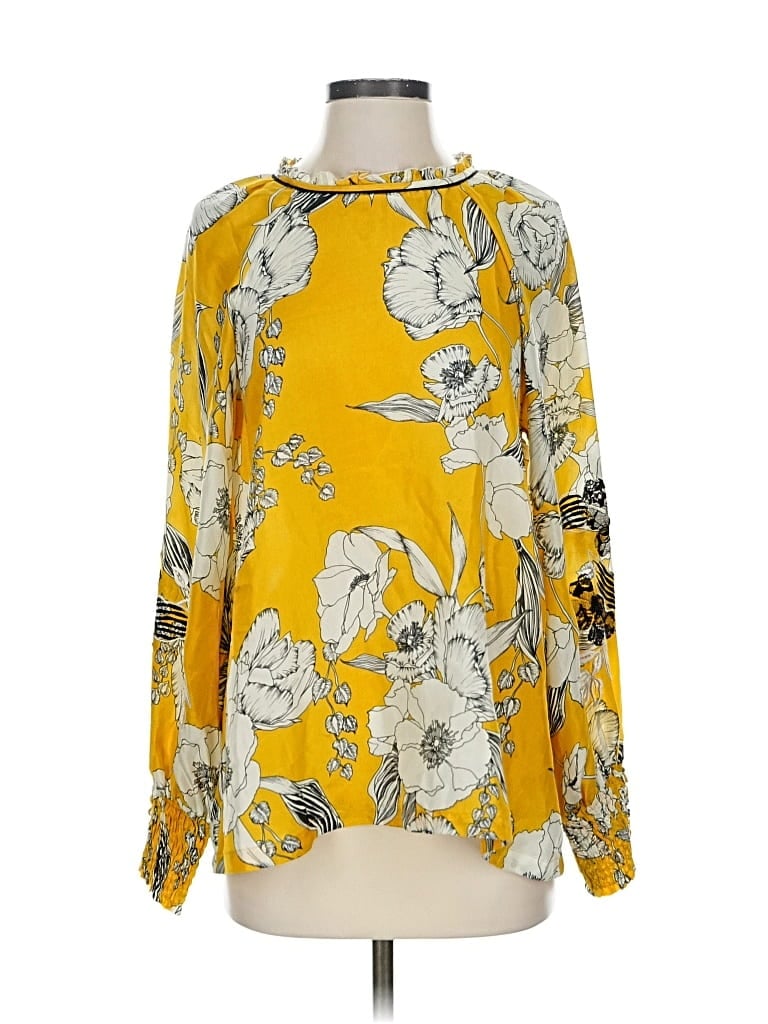 Click to view more detailed imagery on our partner's website Pre-owned Vineet Bahl Long Sleeve Silk Top Yellow Cowl Neck Tops