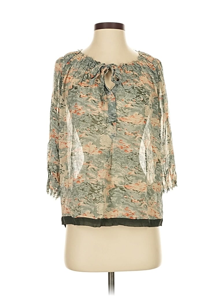 Pre-owned Joie 3/4 Sleeve Silk Top Teal Tie Neck Tops In Blue