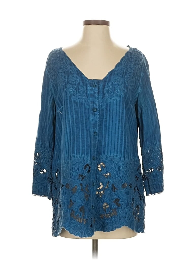 Pre-owned Soft Surroundings 3/4 Sleeve Blouse In Blue