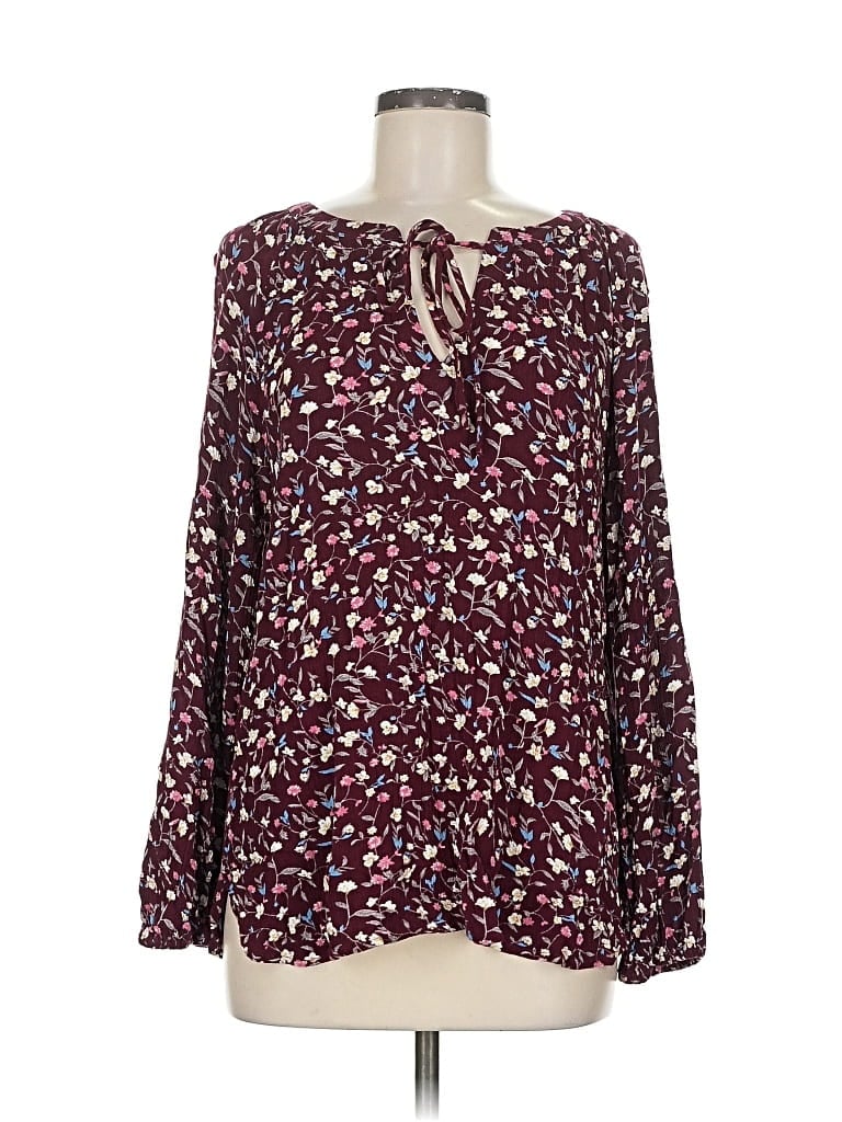 COTTON BLEU Pre-owned Long Sleeve Blouse In Burgundy