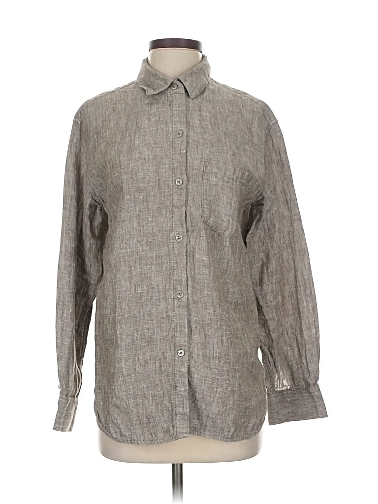 Pre-owned Athleta Long Sleeve Button Down Shirt In Gray