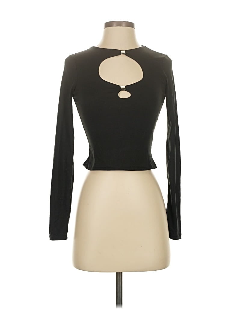 Pre-owned Fashion Nova Long Sleeve Top Black Keyhole Neckline Tops