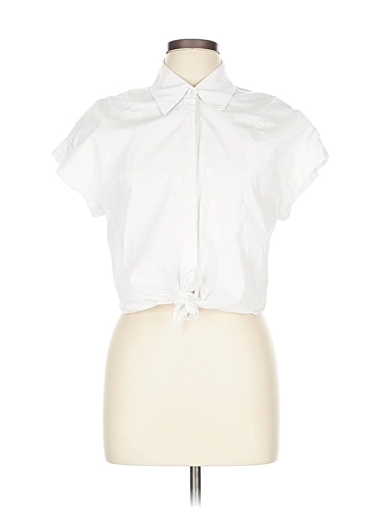 Pre-owned Adam Lippes Collective Short Sleeve Blouse In White