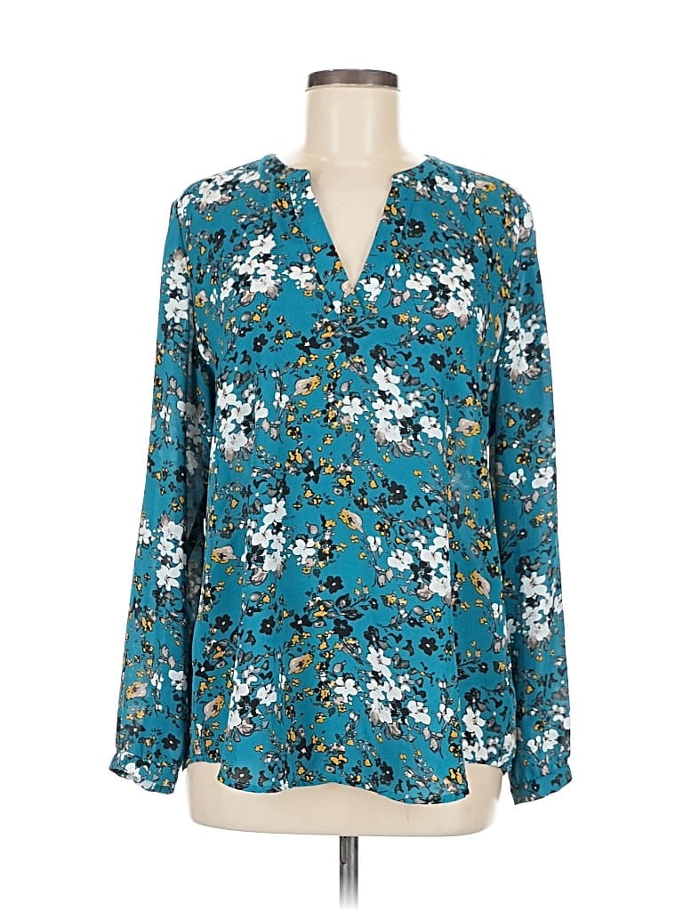 Pre-owned Adrianna Papell Long Sleeve Blouse In Blue