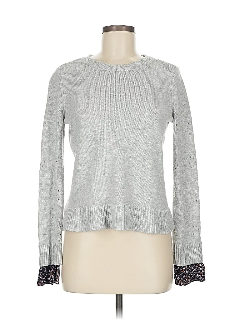 Pre-owned Ann Taylor Loft Long Sleeve Top Gray Crew Neck Tops